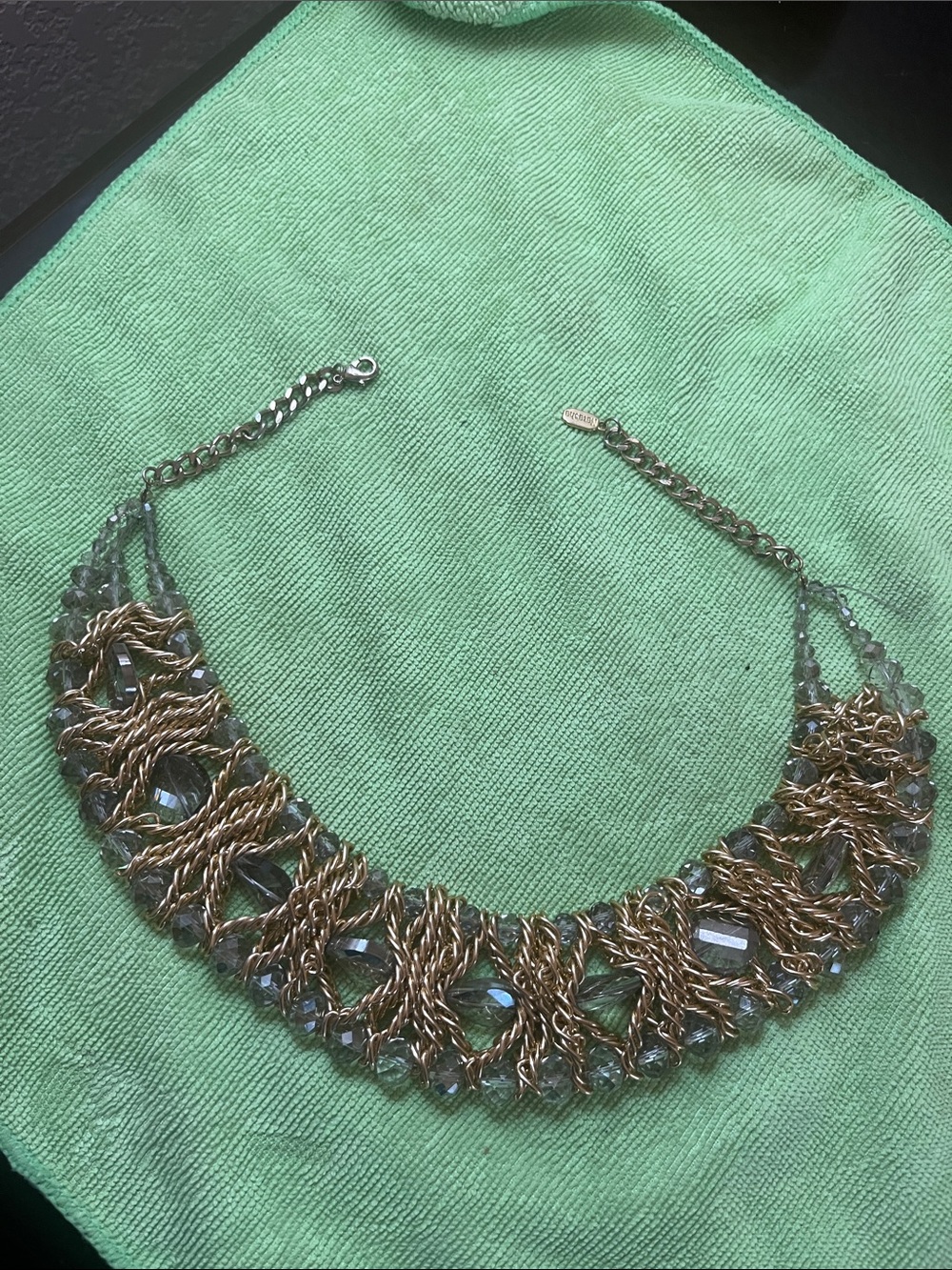 Gold-Tone Twisted Chain and Crystal Collar Necklace in Light Blue